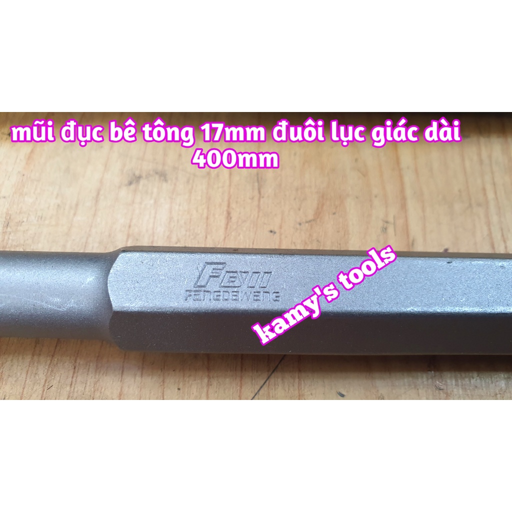 Mũi đục bê tông nhọn dẹp đuôi lục giác 17mm dài 400mm hiệu FOLL cao cấp