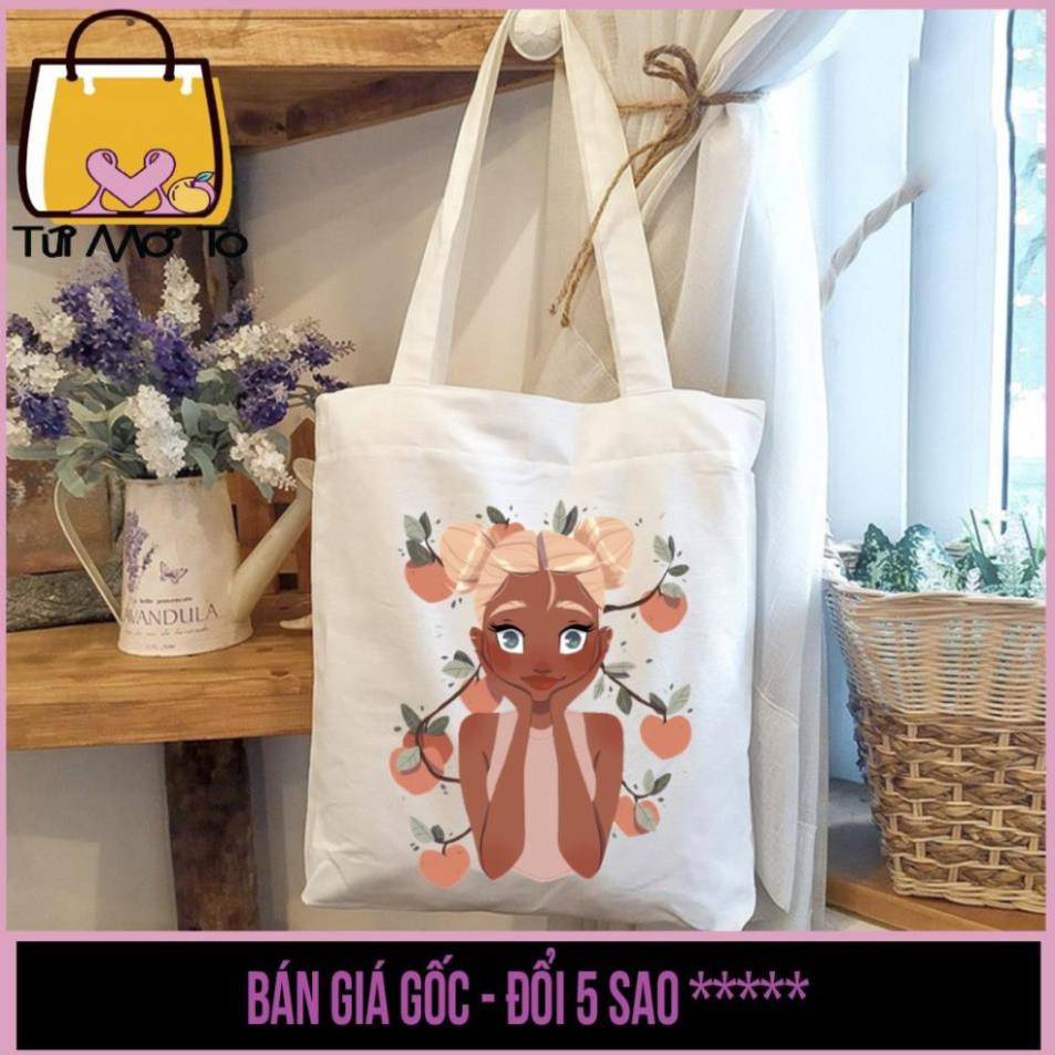 úi tote, túi vải canvas VUÔNG, có khóa kéo in hình Cô Gái TÓC NGẮN - Túi Mơ Tro store