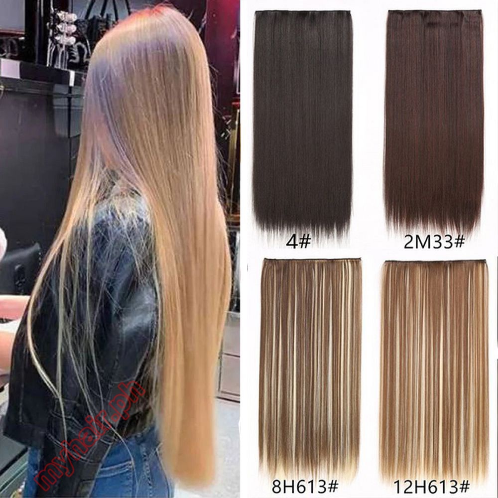 Tóc Giả Thẳng Dài 24 "Kèm 5 Kẹp Màu Đen Bằng Sợi Tổng Hợp Cách Nhiệt