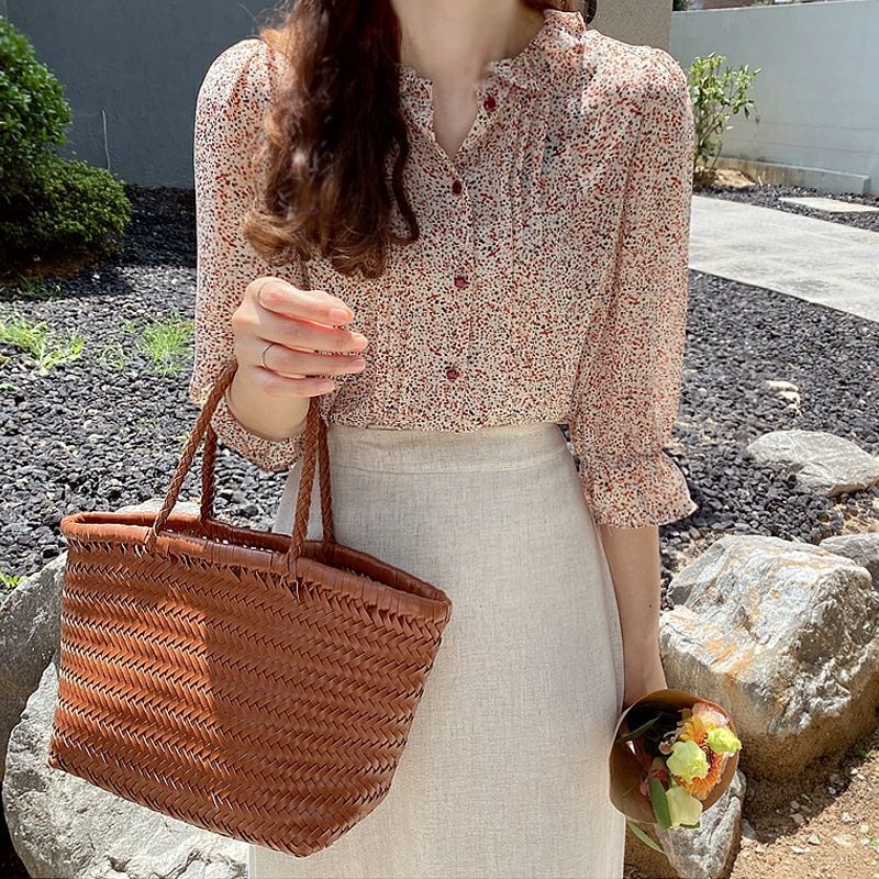 Áo Sơ Mi Hoa Dài Tay 156321 Áo Sơ Mi Chiffon Phong Cách Hàn Quốc Thời Trang Cho Nữ