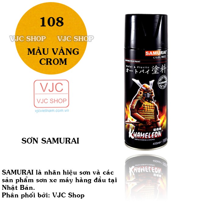 Chai sơn xịt sơn xe máy cao cấp SAMURAI màu vàng CROM mã 108 dung tích 400 ml