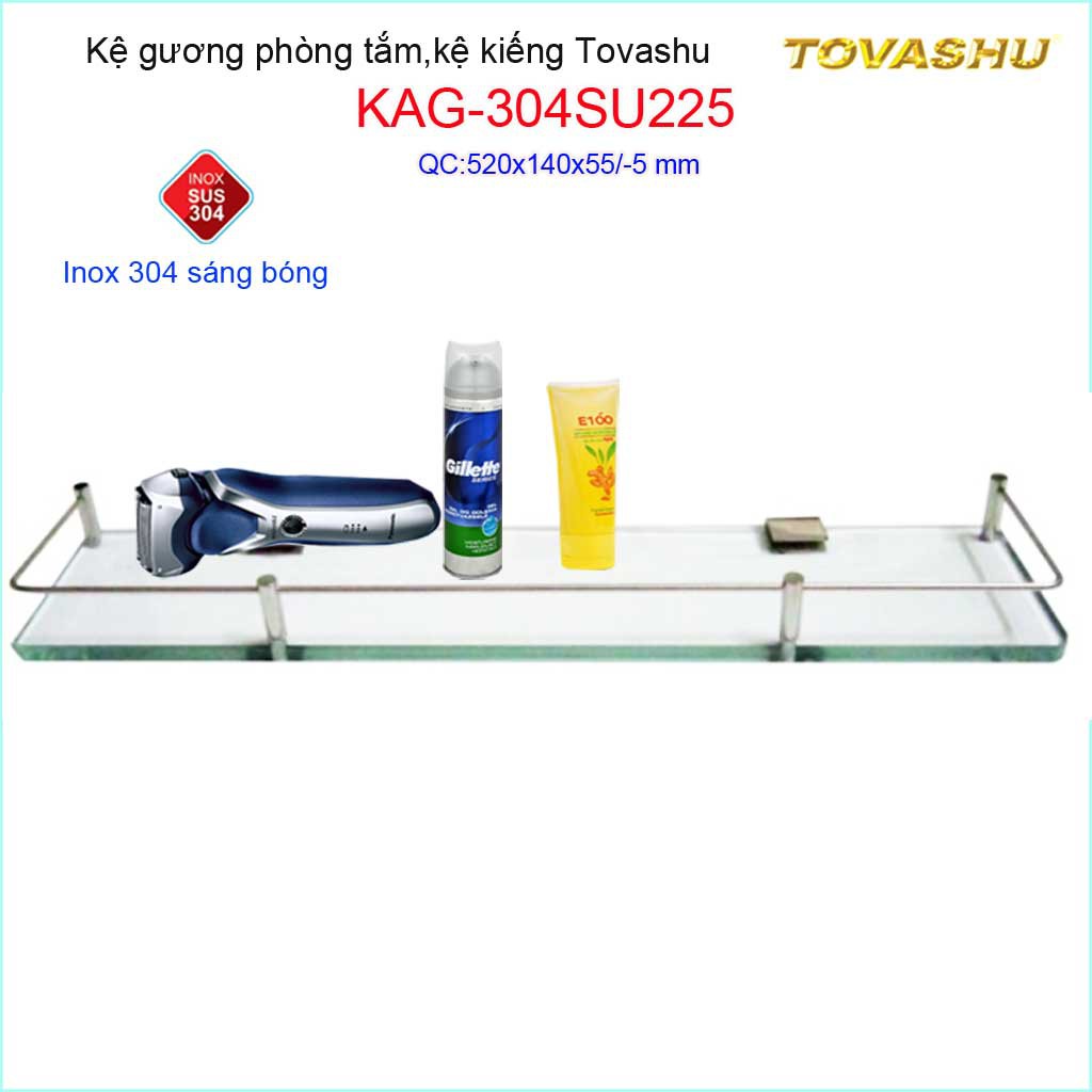 Kệ kính phòng tắm Tovashu KAG-304SU225, kệ gương cường lực Inox Nhật cao cấp