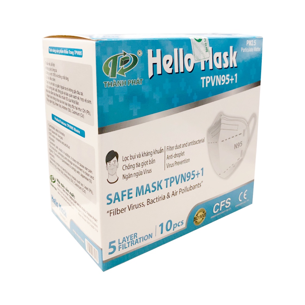 [Hộp 10] Khẩu trang N95 Hello mask Kháng Khuẩn 5 Lớp