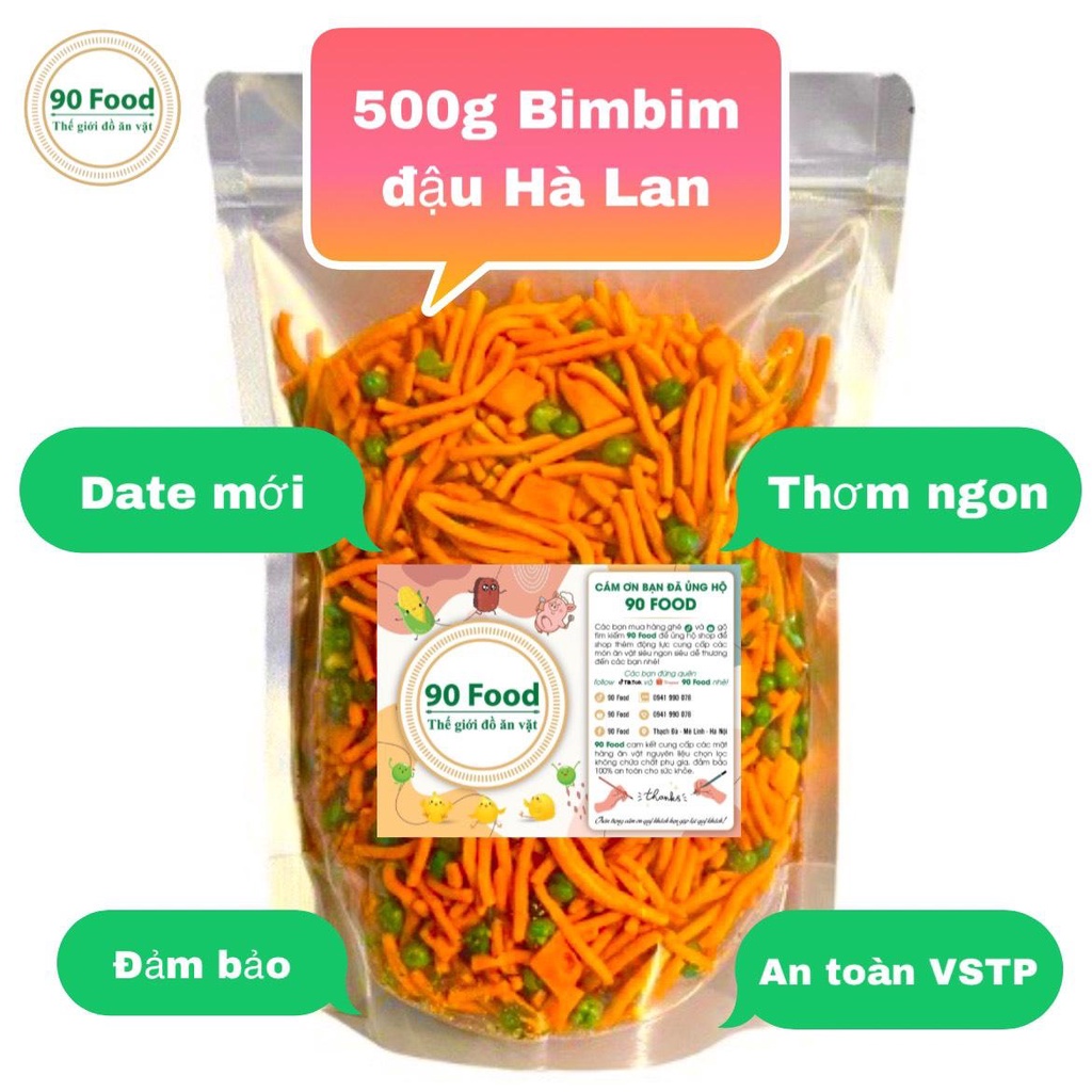 Snack Bim Bim tăm đậu Hà Lan 90 Food túi Zip 500G giòn tan thơm ngon