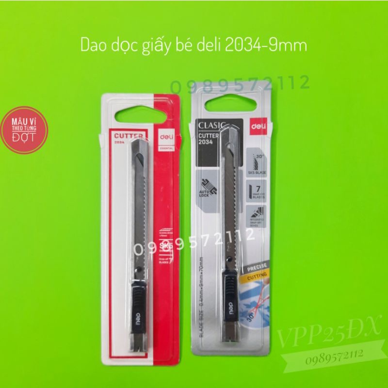 Dao rọc giấy inox deli 2034 -dao trổ deli loại bé bản 9mm,lưỡi 30 độ (hàng chính hãng deli)