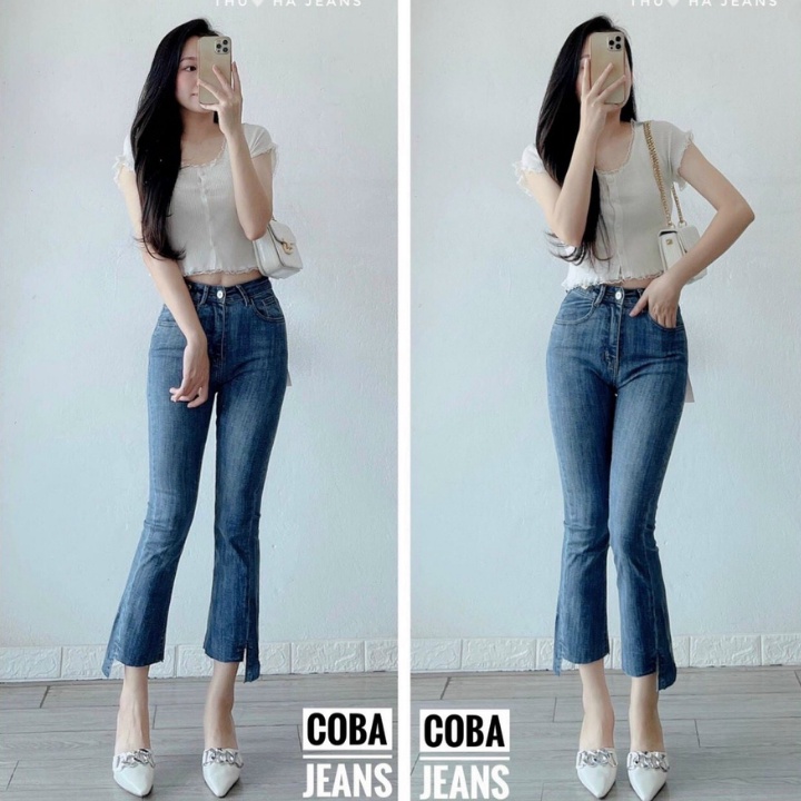 Quần Jeans Nữ Ống Loe Xẻ 9cm Lacoba