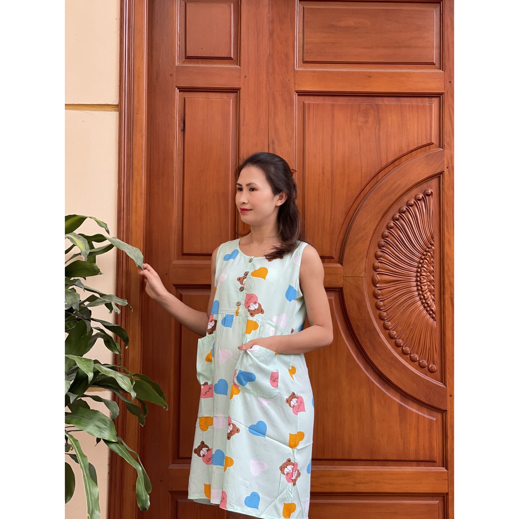 Váy bầu lanh 4 khuy kiểu dáng trẻ trung_chất lanh đanh mịn V4K
