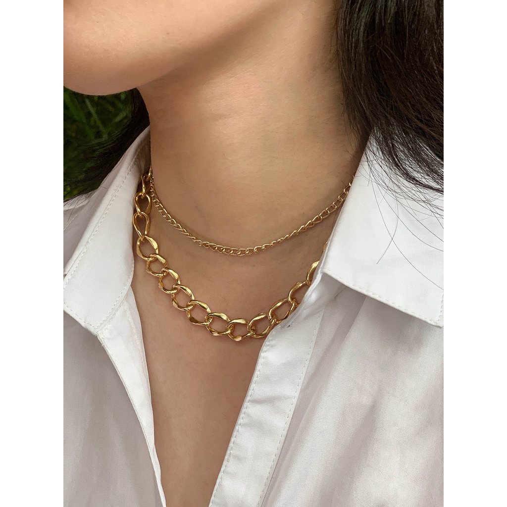 Dây chuyền mắt xích phối lớn nhỏ 2 vòng - hợp kim mạ vàng - Doub Necklace
