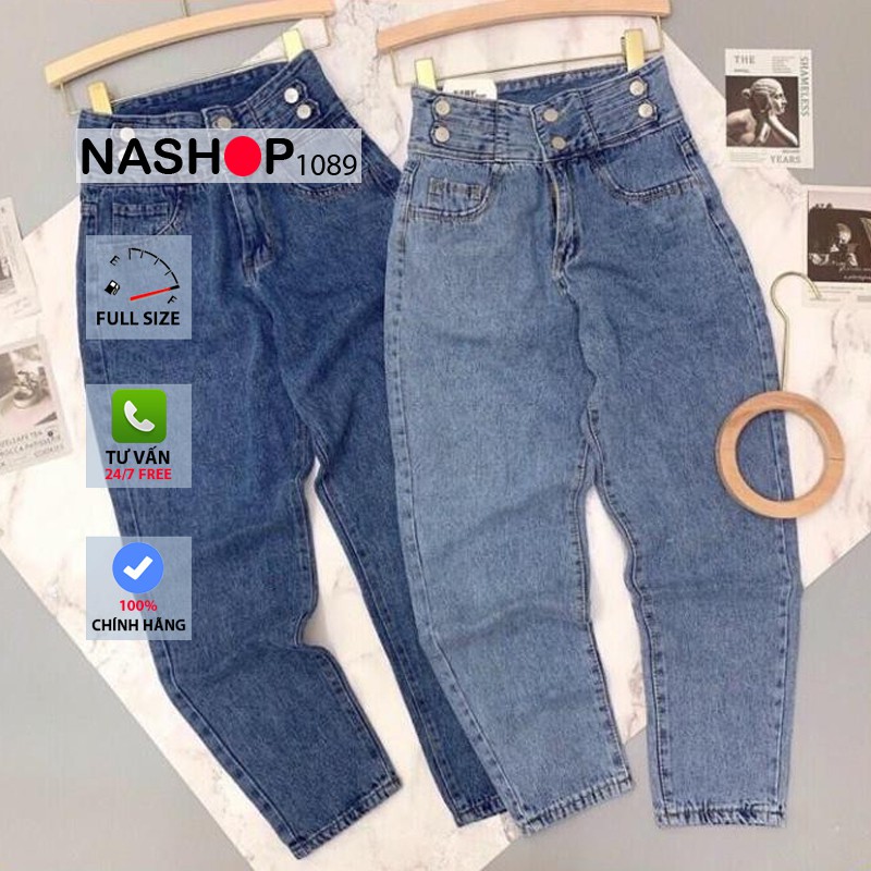 Quần bò jean baggy nữ lưng cao cạp cao đẹp 3 size S M L hot 2021 QT09 nashop 1089