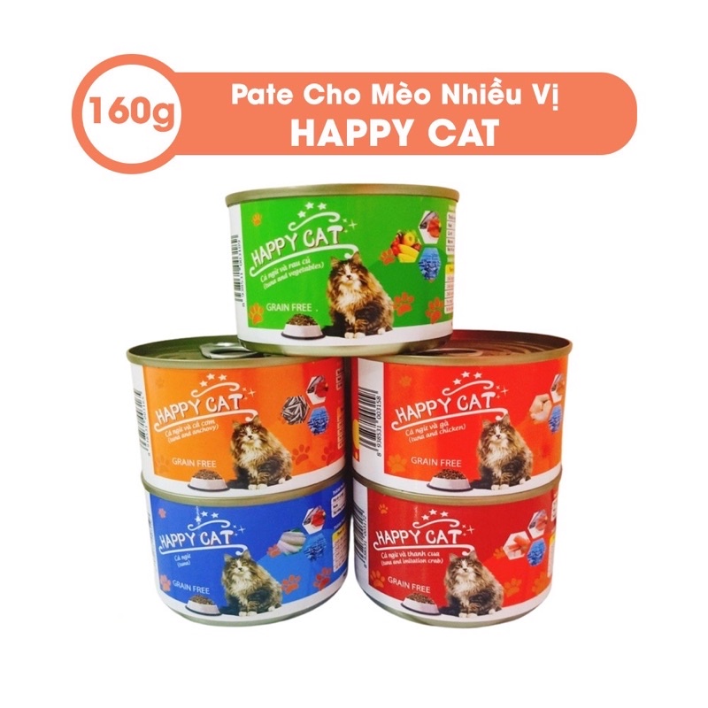 160g - Pate Happy Cat nhiều vị dành cho mèo, thức ăn dạng ướt cho mèo, pate lon nhiều vị - HDPET