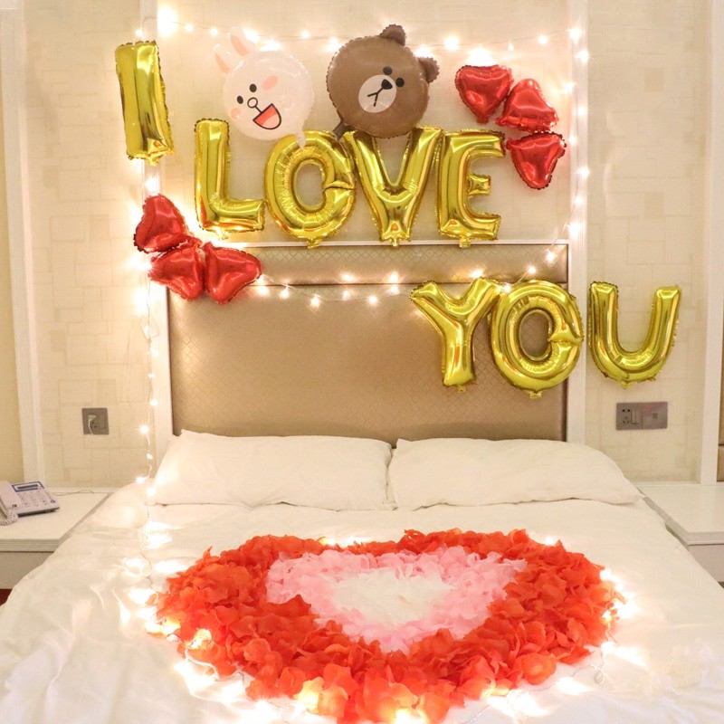 Set bóng chữ I LOVE YOU kèm bóng gấu