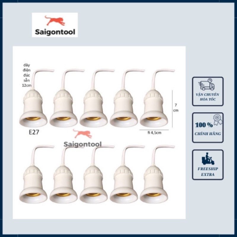 Đui đèn E27 đuôi xoáy đúc liền dây điện 12cm chống chịu nước trang trí ngoài trời