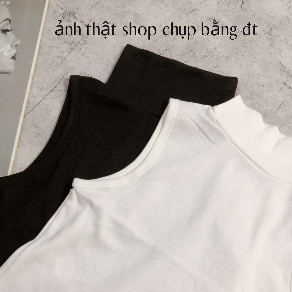 Áo Croptop Ba Lỗ Cổ Lọ Áo Kiểu Nữ Thanh Lịch Đơn Giãn Màu Trắng Màu Đen Kèm Ảnh Thật Chụp Sàn