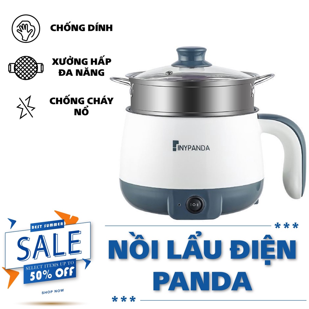 [GIÁ RẺ NHẤT] Chảo điện đa năng chống dính nồi nấu mỳ PANDA có nút bấm điện tử thông minh có giá hấp