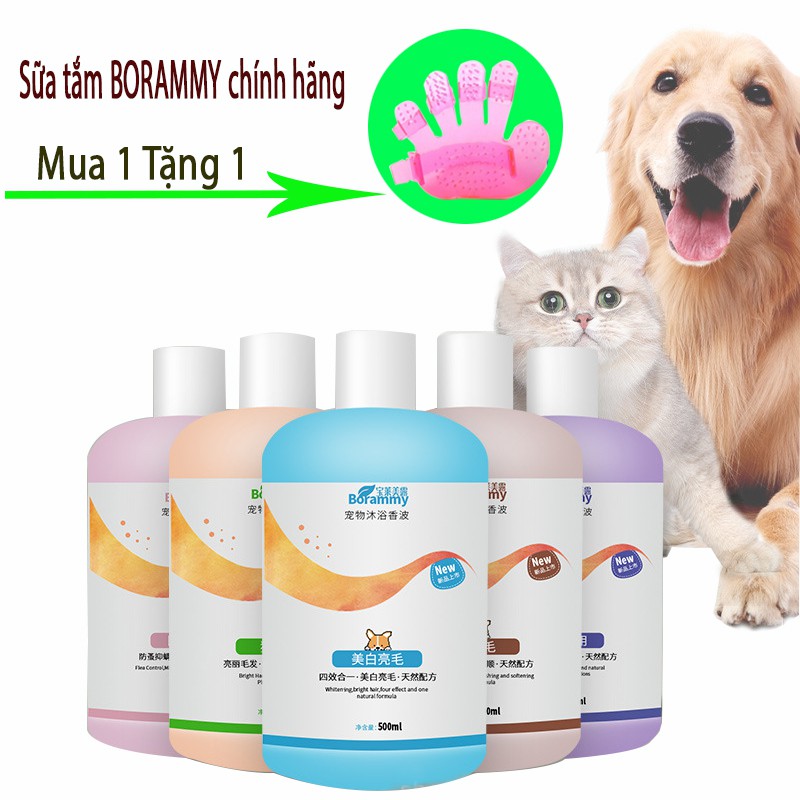 Sữa tắm cho chó mèo BORAMMY dưỡng lông, khử mùi,hương hoa hồng hoa nhài  500ml -YEUPET