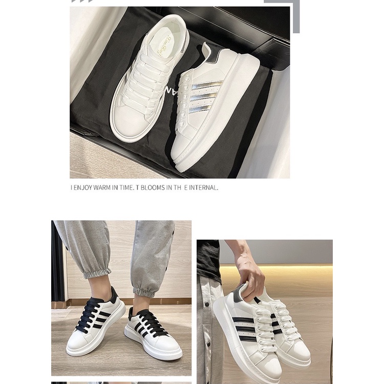 Giày Sneaker Trắng Kẻ Sọc Nam Nữ Tăng Chiều Cao