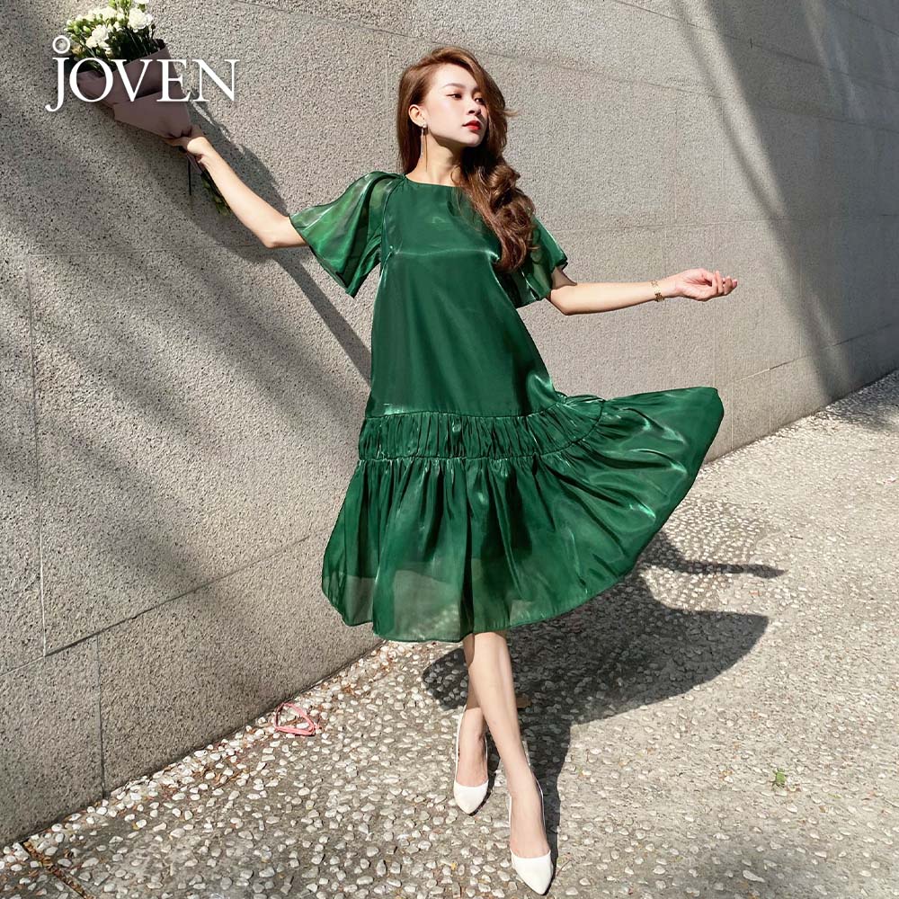 Đầm cánh tiên sang chảnh lụa organza cao cấp JOVEN, thiết kế tầng xòe suông dáng ngắn, đi biển đi cafe dạo phố