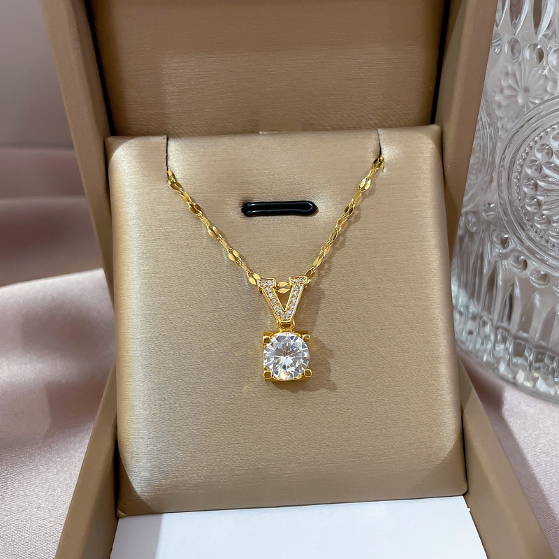 Dây Chuyền Thép Titan Mặt Hình Chữ Cái Đính Đá Zircon Thời Trang Dễ Phối Trang Sức Dành Cho Bạn Nữ