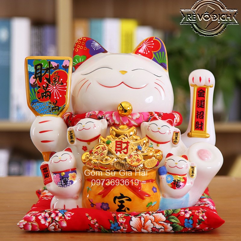 Mèo thần tài Thiên kim vạn lượng may mắn 20cm- 26cm -30cm (có3 size)
