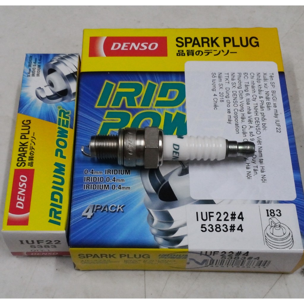 Bugi DENSO  Iridium Power IUF22 chân ngắn xe Grande Axelo DR Wave@/ZX Fu110 Si Ju Taurus Attila