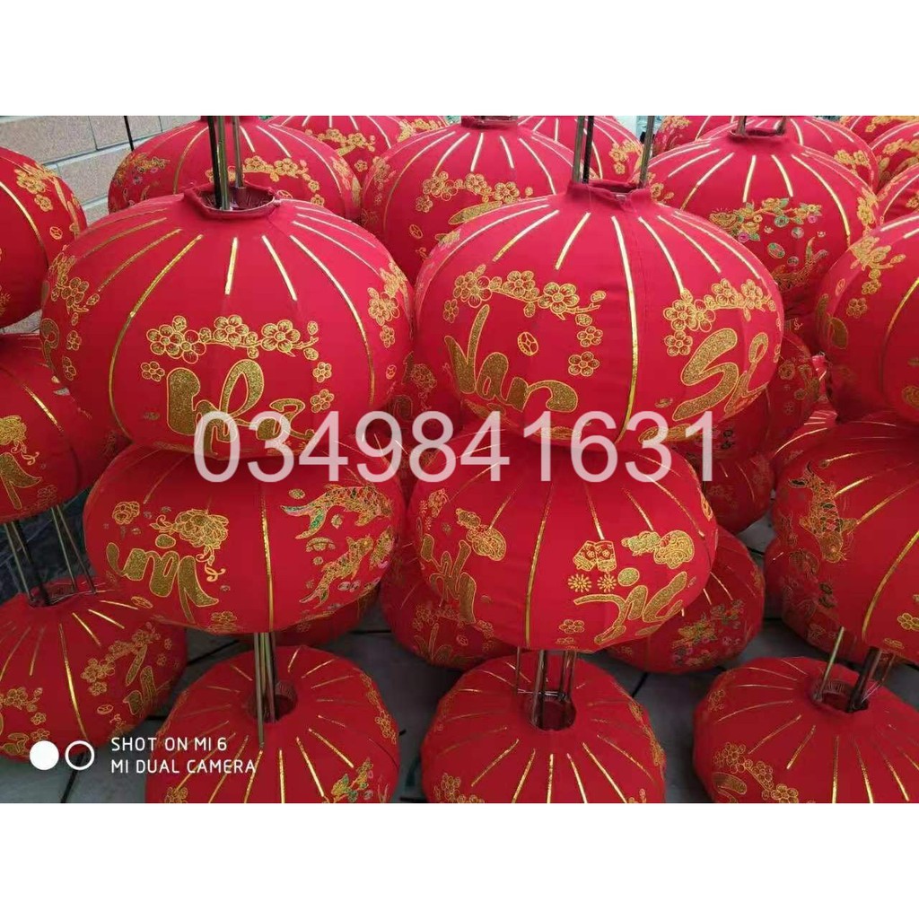 Đèn lồng đỏ vải nhung in hình cao cấp #40 #60 #80 trang trí tết cổ truyền