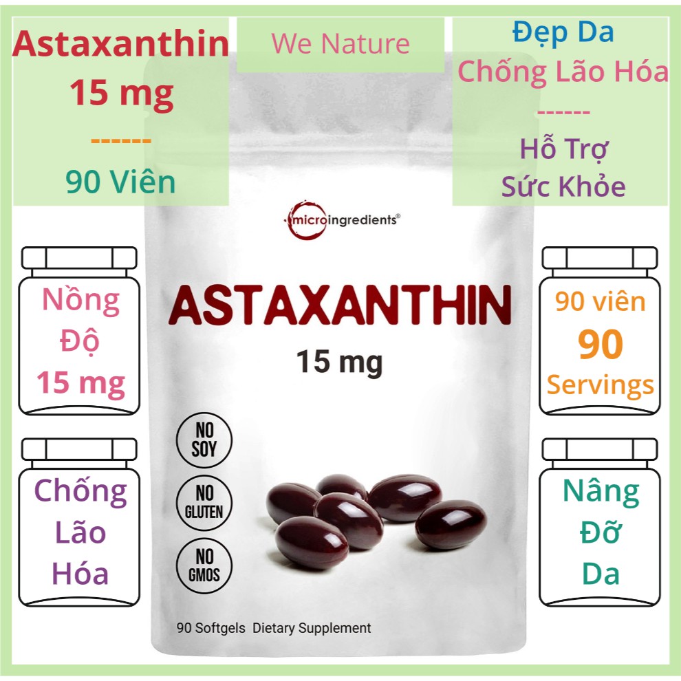 Micro Ingredients - Astaxanthin - 15mg - 90 viên - Chống Lão Hóa