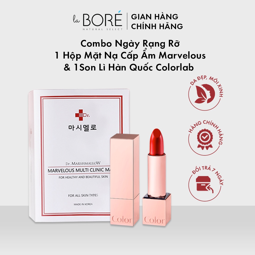 [ Combo Ngày Rạng Rỡ ] 1 Hộp Mặt Nạ Cấp Ẩm Marvelous Multi Clinic Mask + 1 Son Lì Hàn Quốc Colorlab LABORE