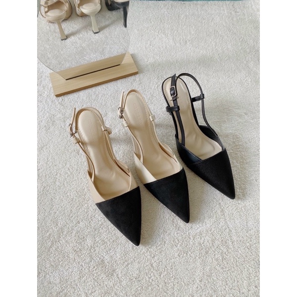 Giày slingback Malena liên sườn mũi vá vải