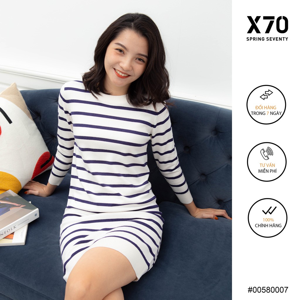 Đầm Nữ Form Suông Tay Dài Họa Tiết Kẻ Sọc Ngang Thời Trang X70 - 00580007