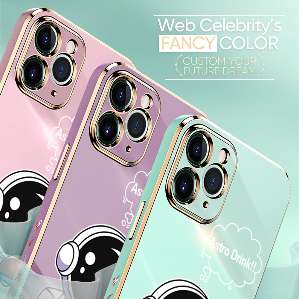 Samsung Galaxy A73 A72 A53 A33 A23 A01 A7 2018 4G 5G For Phone Case Soft Casing Silicone Cartoon Cute Astronaut Electroplating Full Cover Shockproof TPU Cases