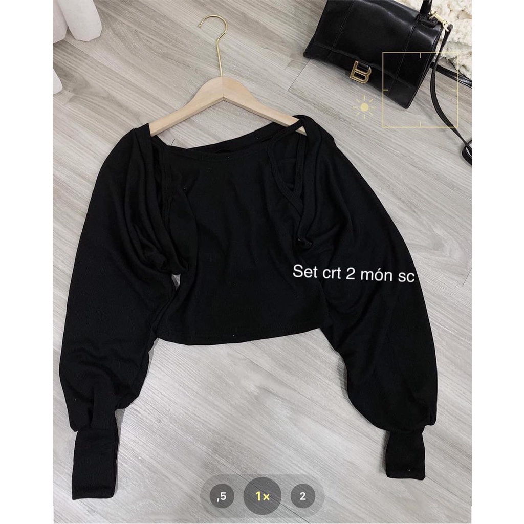 ◄SET 2 MÓN HOT TREND, áo croptop mix khoác tay phồng màu trắng freesize sexy phong cách Hàn Quốc | BigBuy360 - bigbuy360.vn