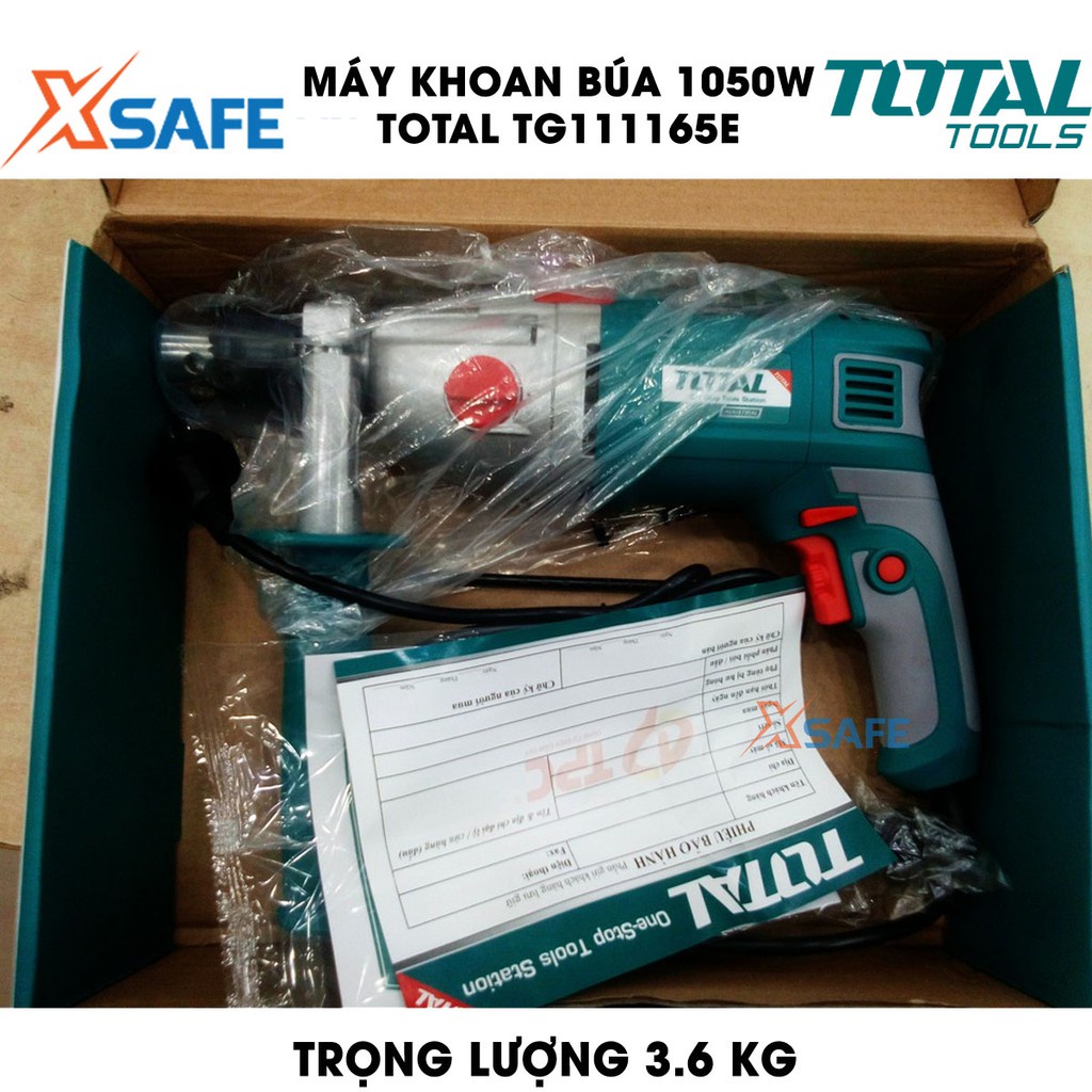 Máy khoan búa cầm tay TOTAL TG111165E công suất 1050w, tốc độ 3000 rpm, khả năng khoan 16mm, đầu khoan bằng nhôm 3-16mm
