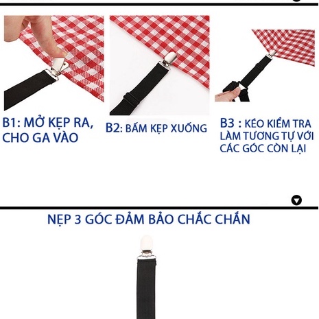 Set 4 kẹp ga giường có lớp đệm caosu Lidaco cố định ga giường chống xê dịch chất liệu inox không gỉ