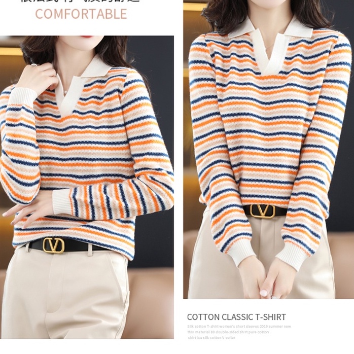 Áo Sweater Dệt Kim Cổ polo Dáng Rộng Thời Trang Thu Đông 3 Màu Sắc Lựa Chọn