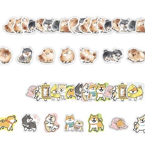 Cuộn 100 sticker bóc dán cún cười