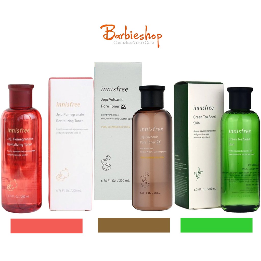 Nước Hoa Hồng INNISFREE Đủ Loại Green Tea Balacing + 2X + Lựu 200ML + Green Barley 250ML