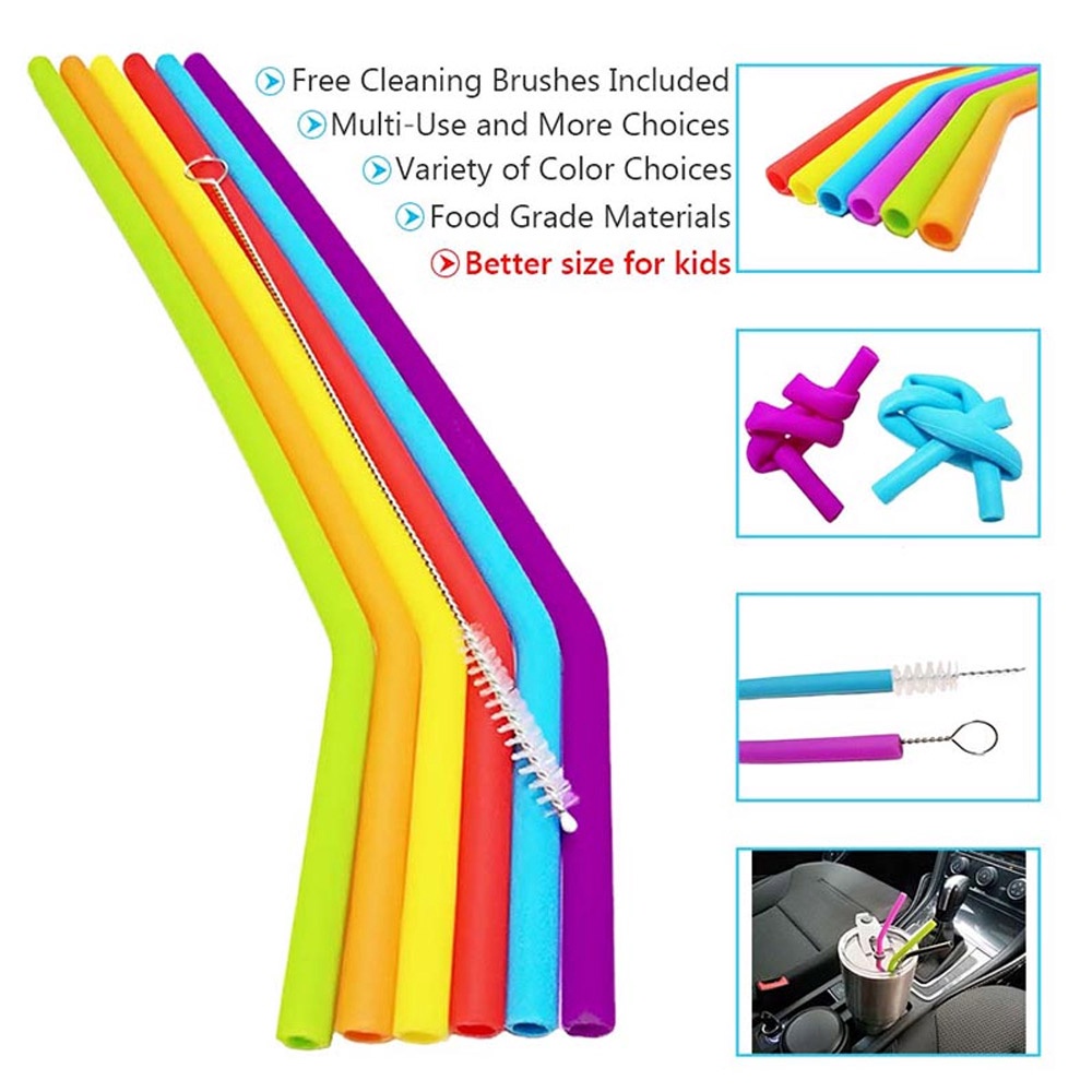 Bộ 6 Ống Hút silicone Không BPA Tái Sử Dụng Được Kèm Cọ Vệ Sinh