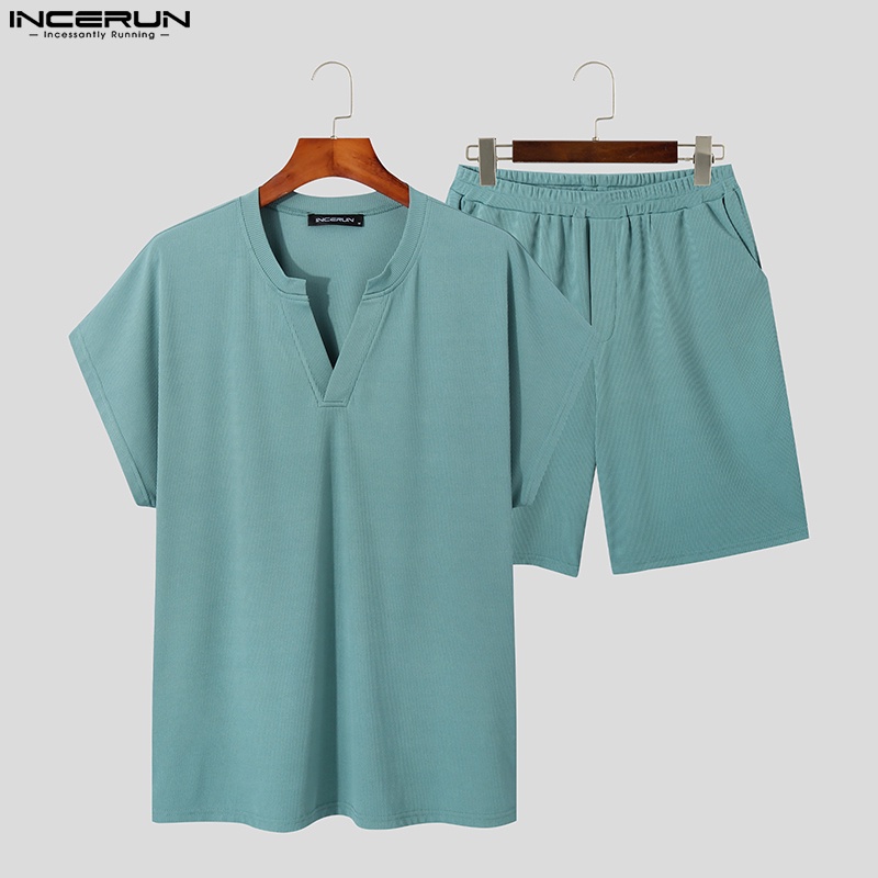 Bộ đồ INCERUN gồm áo thun tay ngắn + quần short 3 màu thời trang cho nam