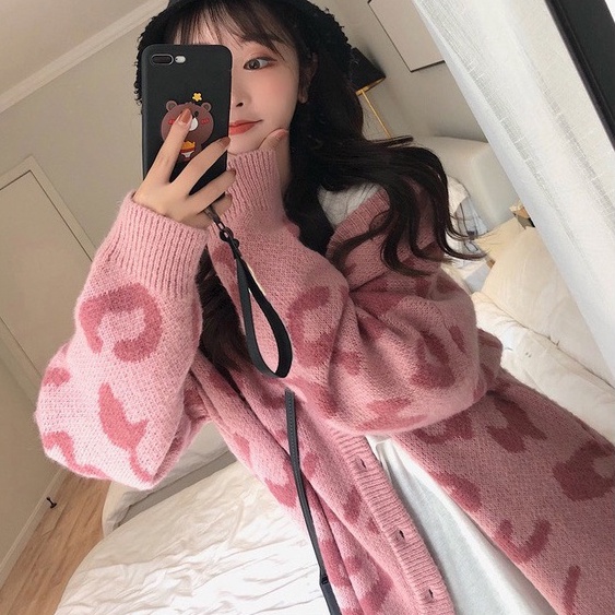 Áo khoác cardigan áo khoác ngoài nữ dáng dài họa tiết da báo hồng siêu xinh hàng cao cấp PANOSI - A120