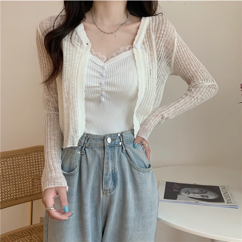 Áo khoác cardigan dệt kim chống nắng dáng rộng phong cách Hàn Quốc thời trang dành cho nữ