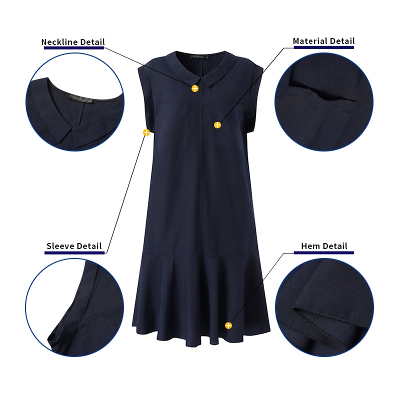 Đầm ZANZEA ngắn tay cổ bẻ form rộng phối bèo thời trang nữ tính