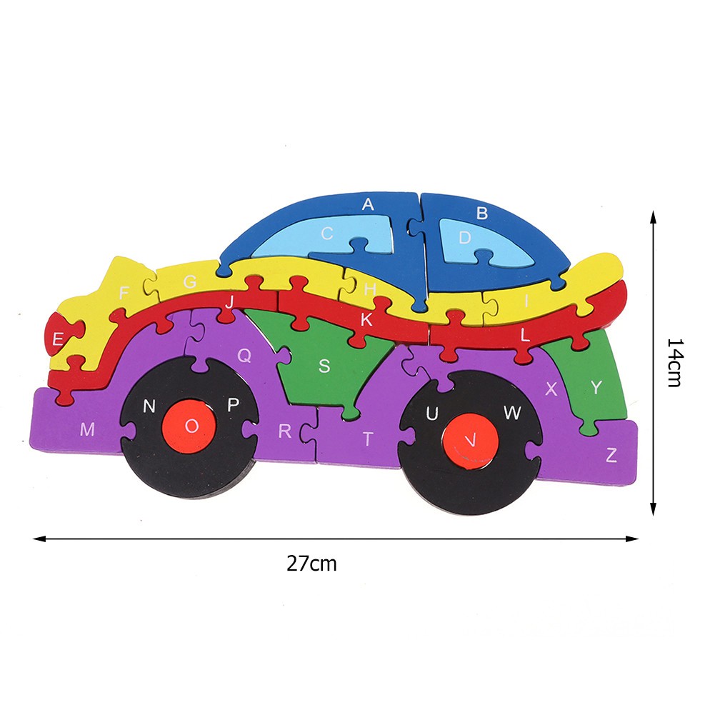 【New】Trẻ em Thế giới bằng gỗ đầy màu sắc Bảng chữ cái D Xe mô hình Ghép hình Câu đố Giáo dục Đồ chơi trẻ em