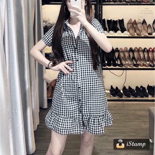 Đầm sơ mi caro đuôi cá( ảnh thật + clip)