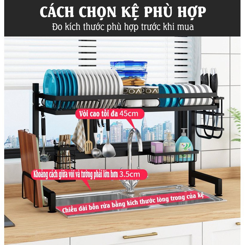 Kệ Để Chén Đĩa Thông Minh Trên Bồn Rửa Bát, Có Nhiều Giá Nhỏ Đựng Thìa Đĩa Giao Thớt, Khung Đỡ Chắc Chắn Chịu Lực Tốt