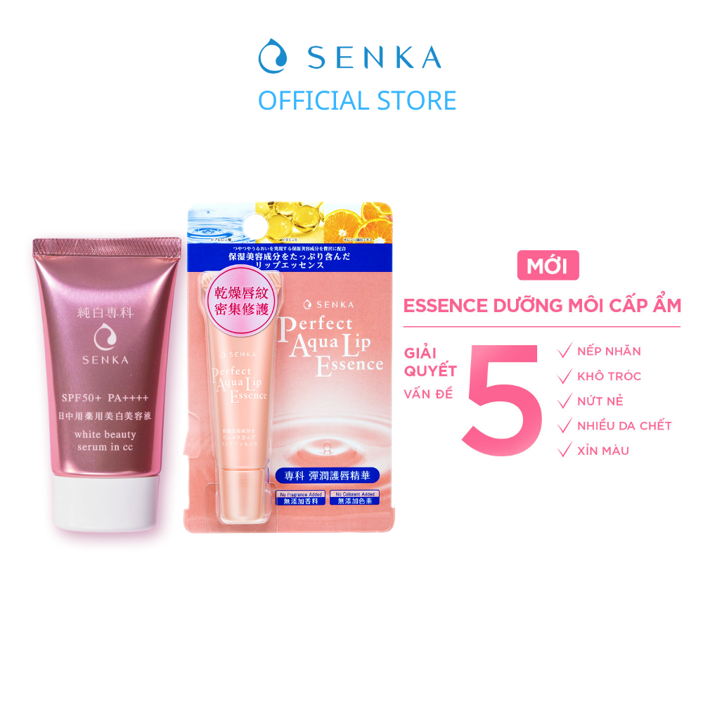 Bộ đôi Chống nắng trang điểm 3in1 &amp; Tinh chất dưỡng môi cấp ẩm (Senka UV CC 3in1 40g + Senka Perfect Lip Essence 10g)