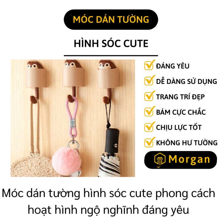 Móc Treo Đồ - Móc Dán Tường Hình Sóc Treo Đồ Đa Năng, Trang Trí Nhà Cửa 8736