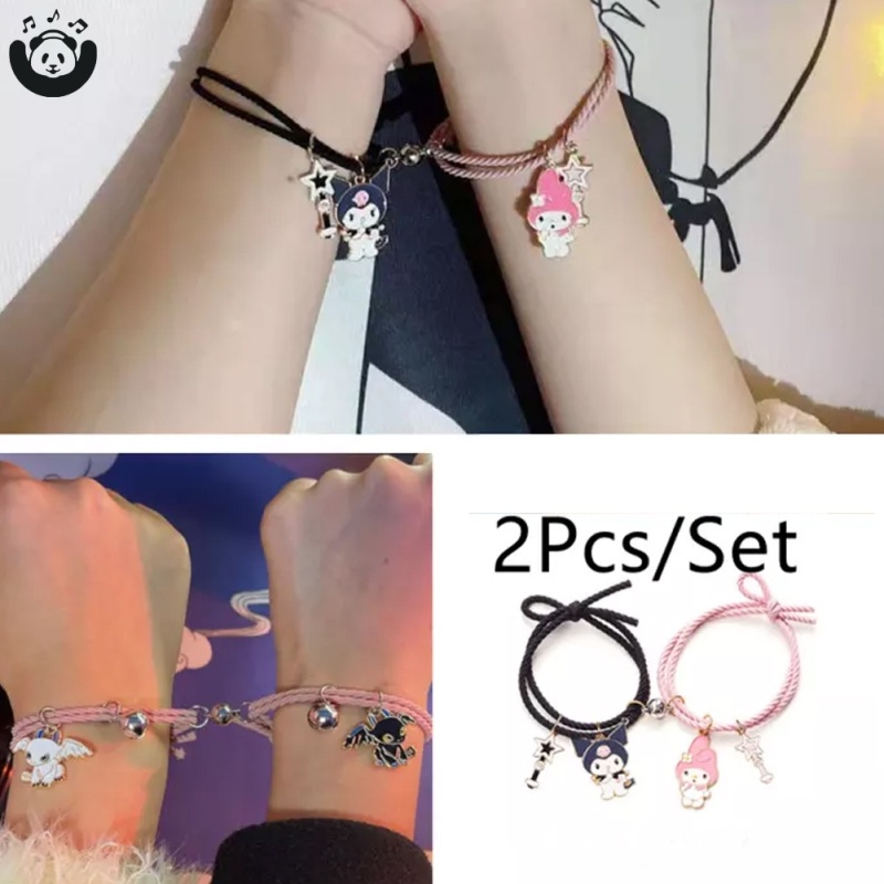 Set 2 vòng tay dây co giãn gắn mặt hình hoạt hình dễ thương cho cặp đôi