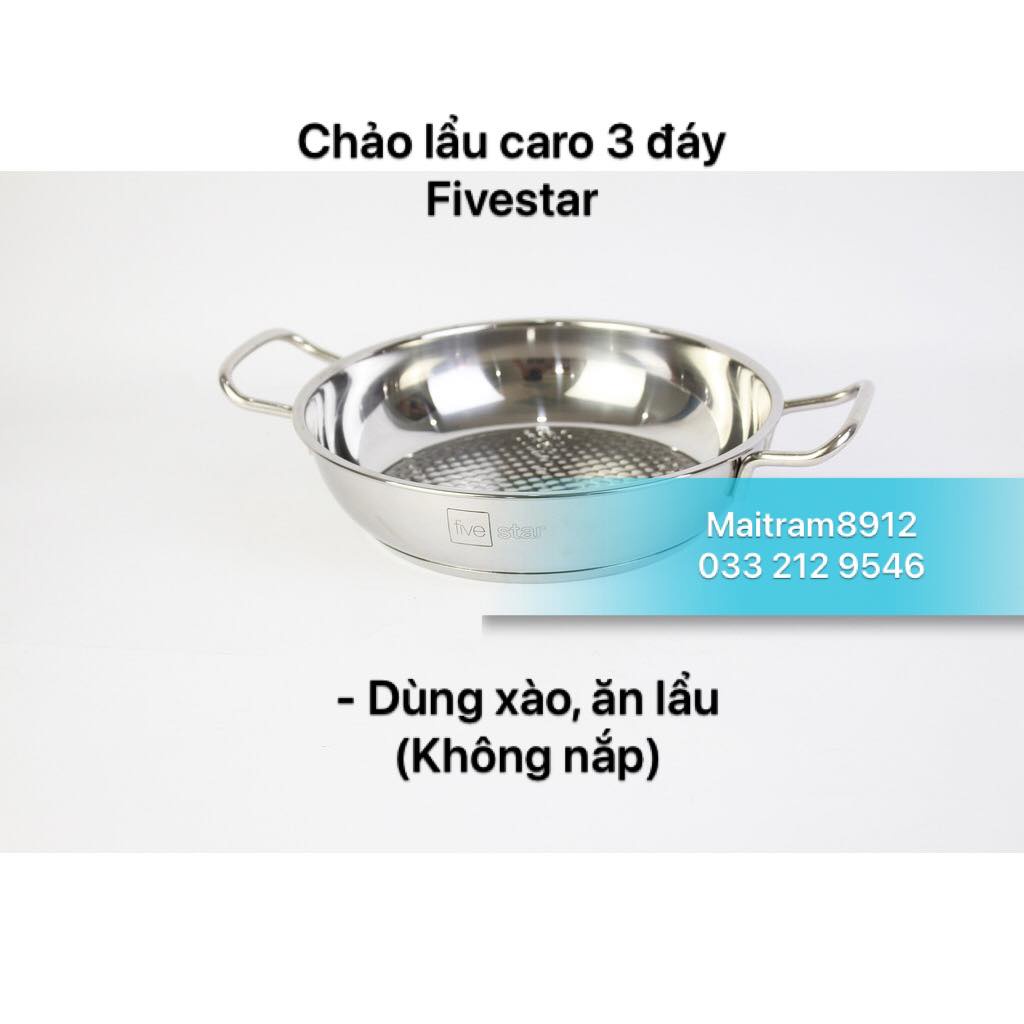 Chảo lẩu/xào inox 3 đáy Fivestar lòng caro 24 cm/24cm (không nắp), dùng được bếp từ
