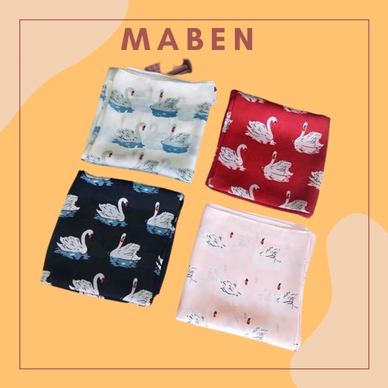 Khăn turban lụa vuông size 70x70cm Hình con thiên nga - Maben