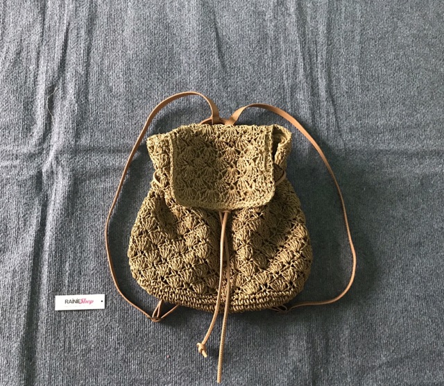 Balo cói đan móc mềm vintage